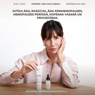 Jutīga āda, rozācija un āda perimenopauzes/menopauzes periodā, kopšana vasarā un procedūras. (16.07.2025)