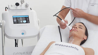 Genesis radiofrequency procedure for correcting skin aging, sagging facial contours, and wrinkles.